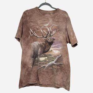The Mountain Yellowstone National Park Large Brown Tie Dye Elk at Dusk T-shirt
